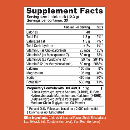 Real Ketones MCT & BHB Exogenous Ketones Drink Packets – Electrolyte Hydration, No Sugar, 30-Pack, Orange