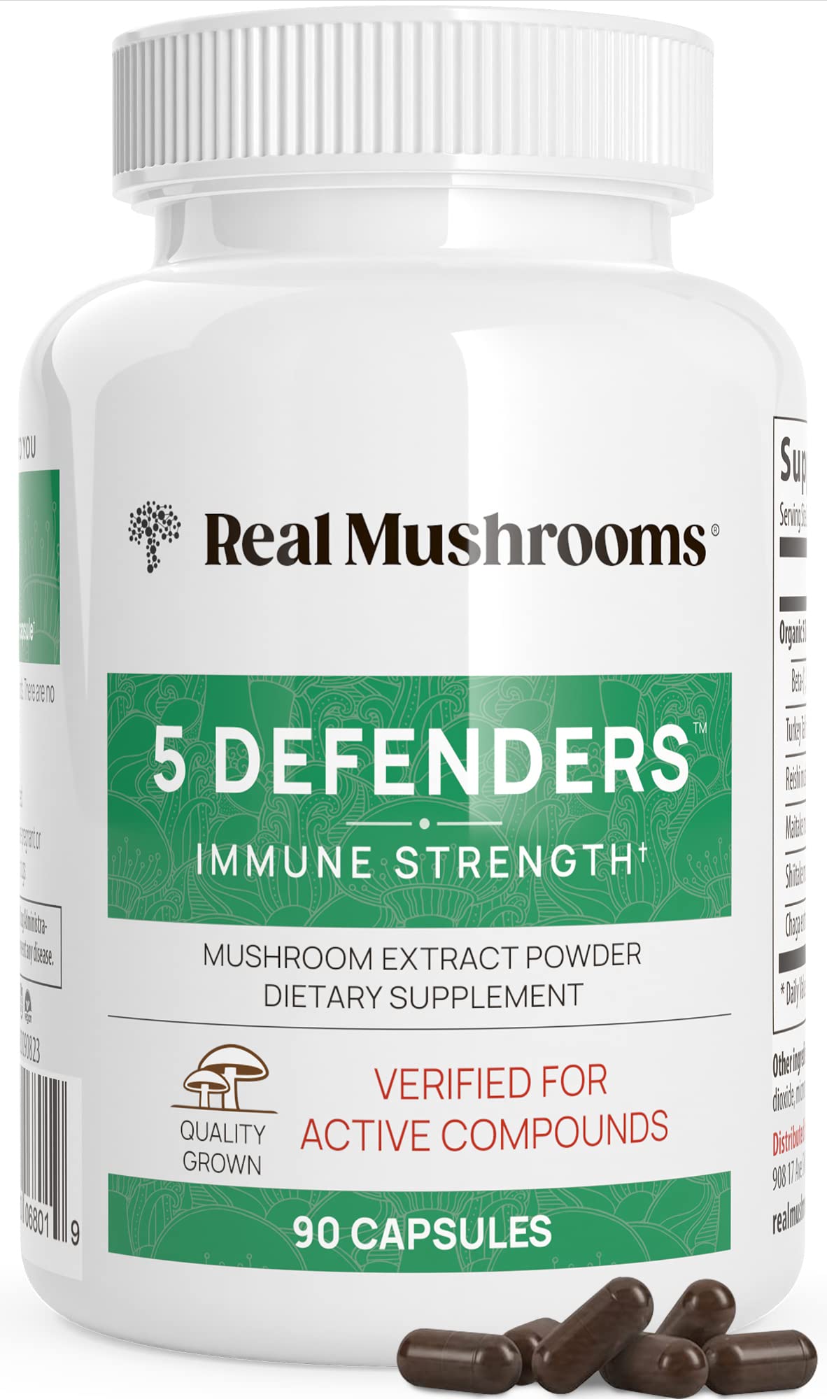 Real Mushrooms 5 Defenders – Adaptogenic Mushroom Complex (90 Count)