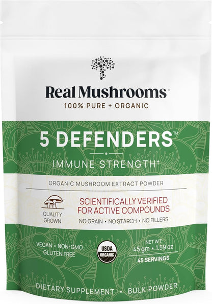 Real Mushrooms 5 Defenders Mushroom Complex – 5-Mushroom Beta Glucans (45 Servings)