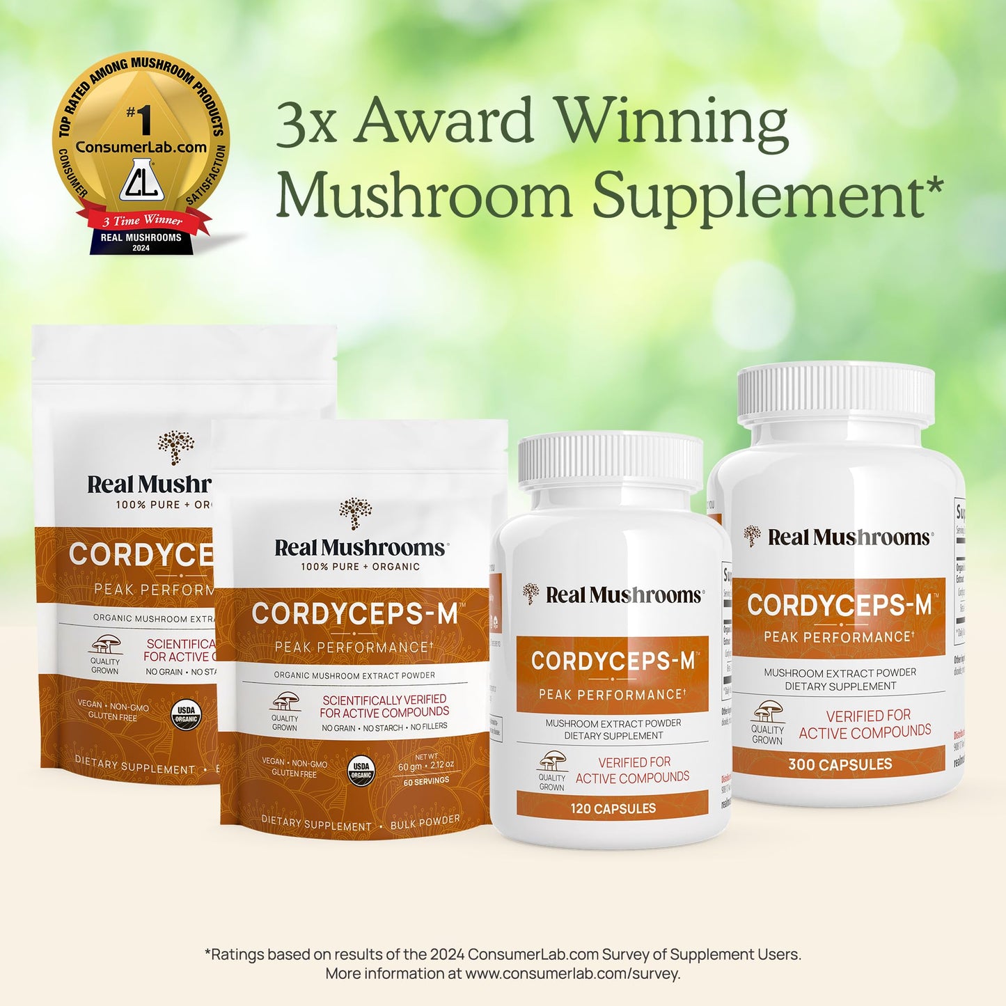 Real Mushrooms Cordyceps Capsules – Organic Cordyceps Militaris, 300 Vegan Capsules | 8% Beta-Glucans, Made in USA