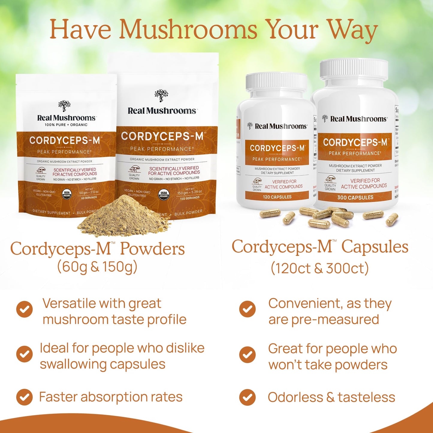Real Mushrooms Cordyceps Capsules – Organic Cordyceps Militaris, 300 Vegan Capsules | 8% Beta-Glucans, Made in USA