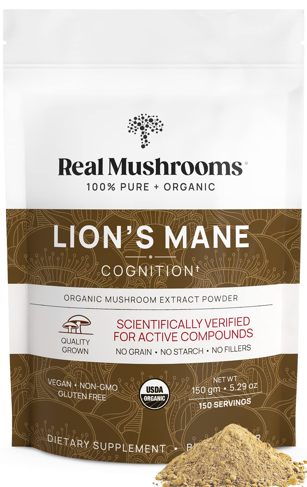 Real Mushrooms Lion’s Mane Supplement Powder – Organic Lion’s Mane Extract, 150 Servings