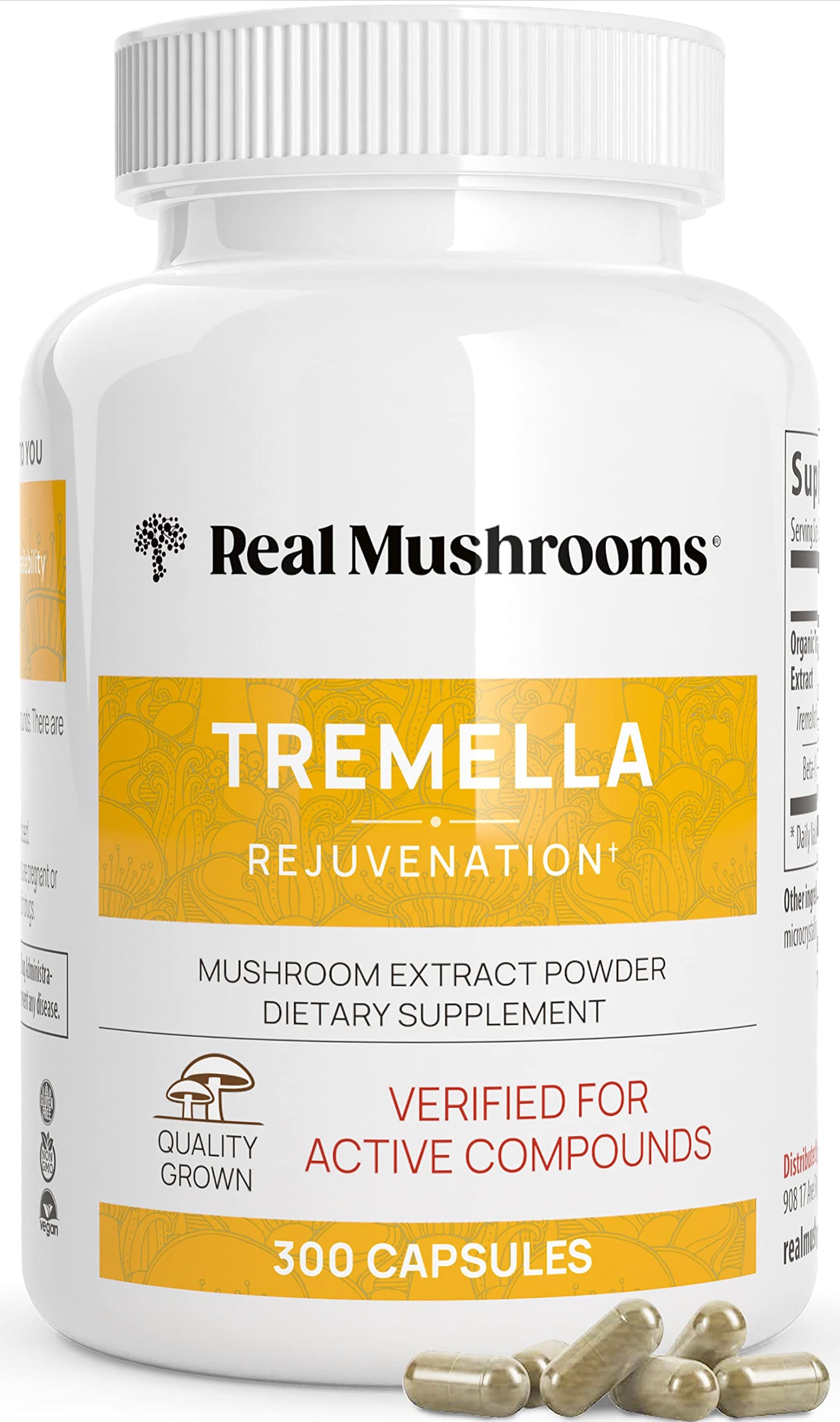 Real Mushrooms Tremella Capsules – Organic Tremella Extract, 300 Count