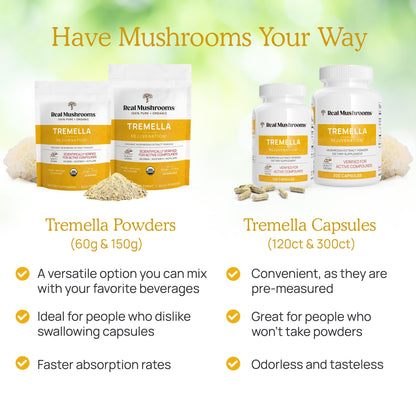 Real Mushrooms Tremella Capsules – Organic Tremella Extract, 300 Count