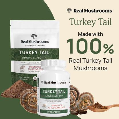 Real Mushrooms Turkey Tail Capsules – Organic Mushroom Extract, 200 Count
