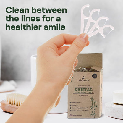 rebEarth Mint Flavored Dental Floss Picks – 200 Count, 2-in-1 Plant-Based