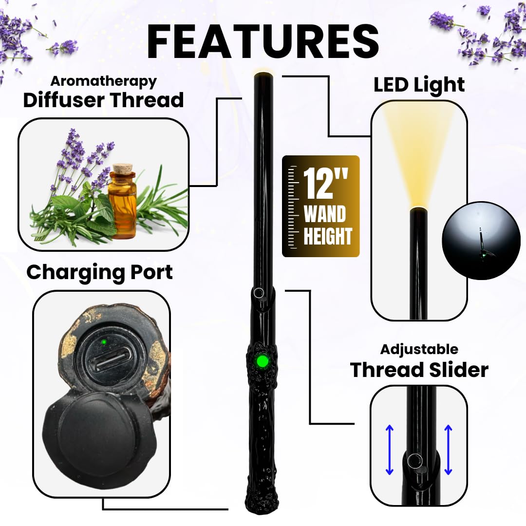 Rechargeable Aromatherapy Wand Diffuser – 12-Inch Slim USB Battery, Black
