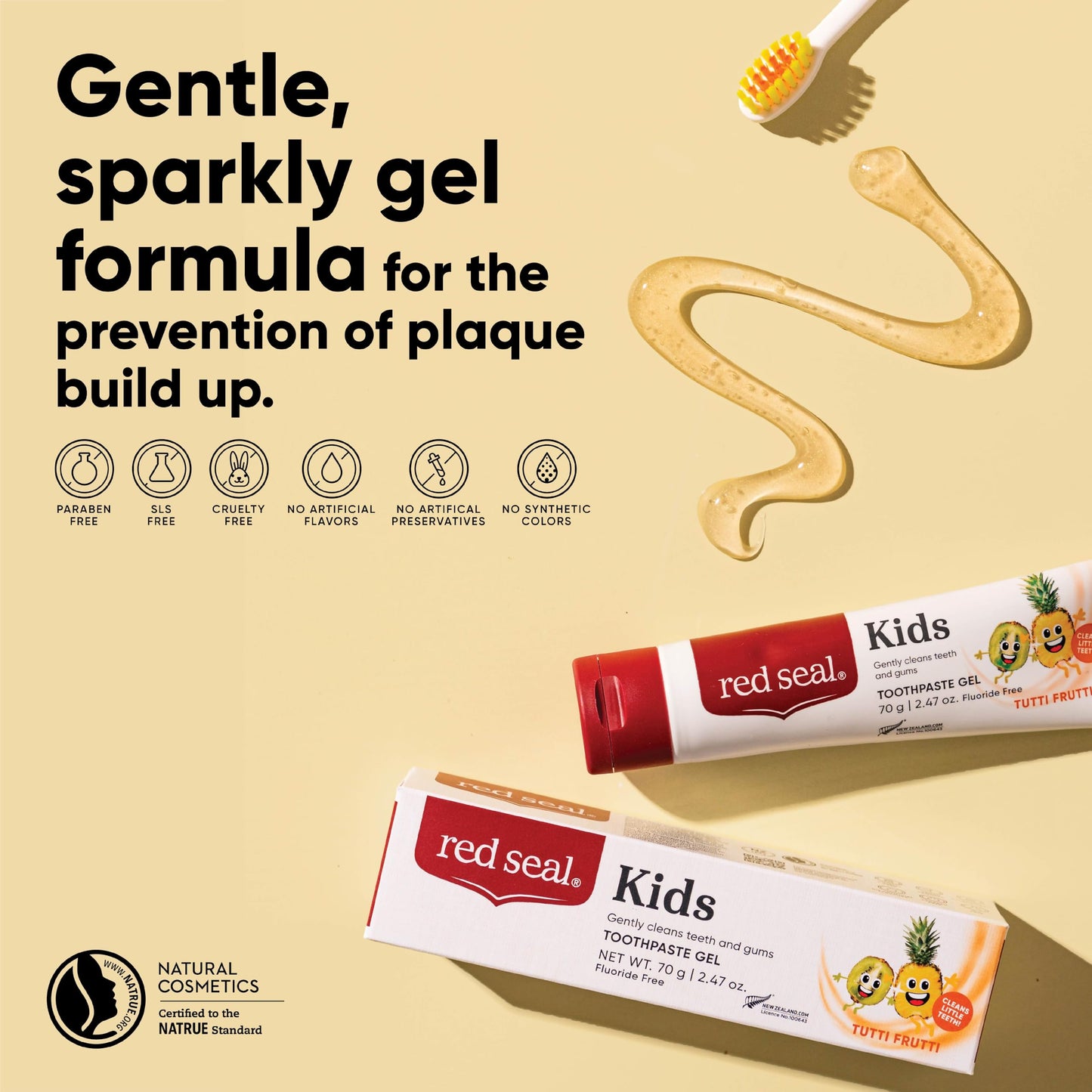 Red Seal Kids Toothpaste – Tutti Frutti Flavor, Fluoride Free, Vegan, Cruelty-Free, NaTrue Certified | 2.47oz