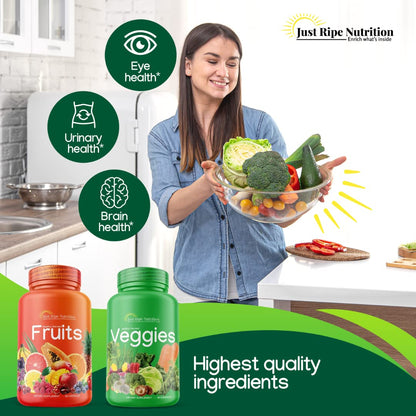 Just Ripe Nutrition Fruits and Veggies Supplement – 90 Fruit and 90 Vegetable Capsules (4 Pack) | Whole Food Superfood