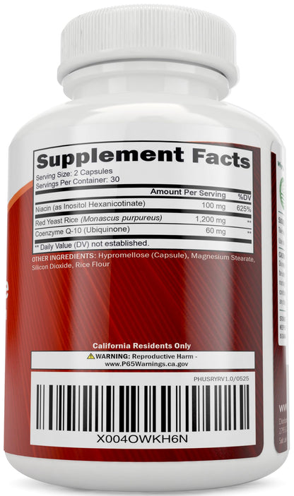 Purely Holistic Red Yeast Rice 1200mg with CoQ10 & Flush Free Niacin - 60 Vegetarian Capsules