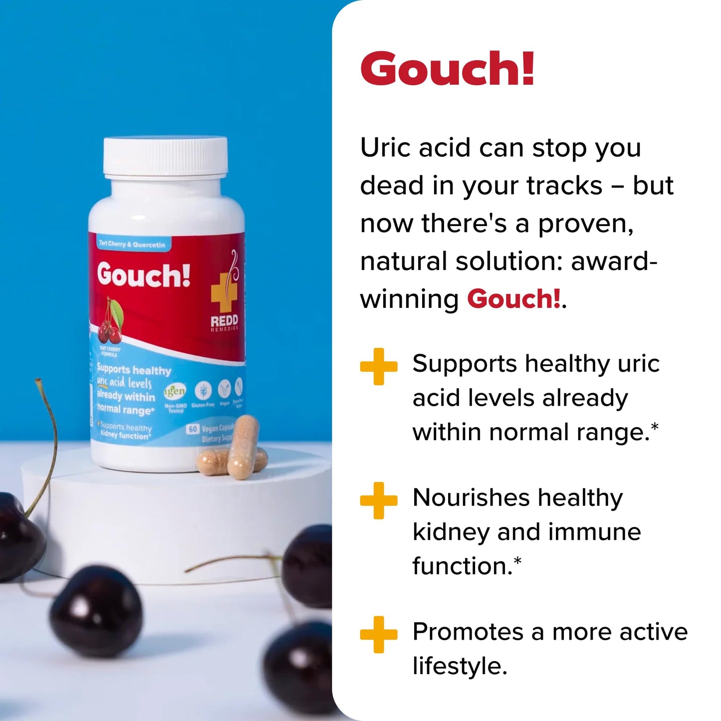 Redd Remedies Gouch! — Joint & Uric Acid Support with Tart Cherry & Quercetin | 120 Vegan Capsules