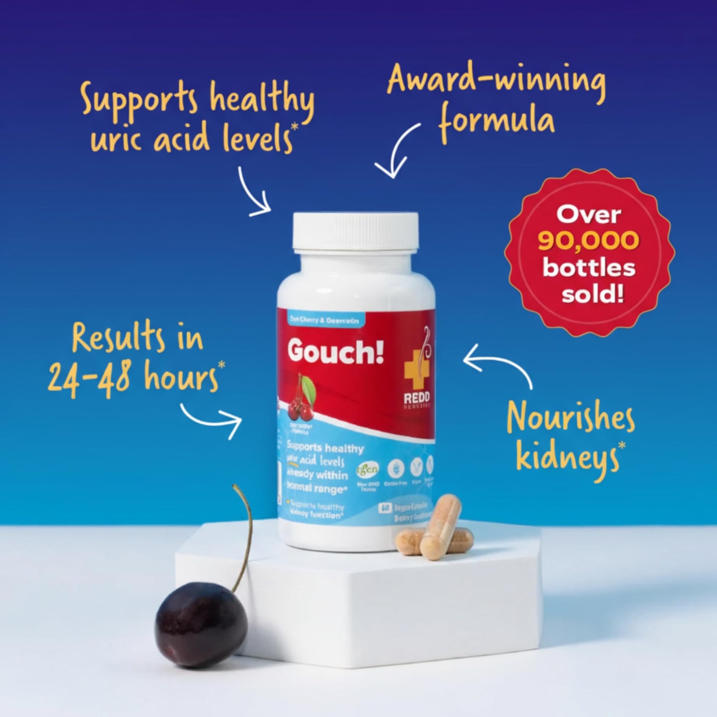 Redd Remedies Gouch! — Joint & Uric Acid Support with Tart Cherry & Quercetin | 120 Vegan Capsules