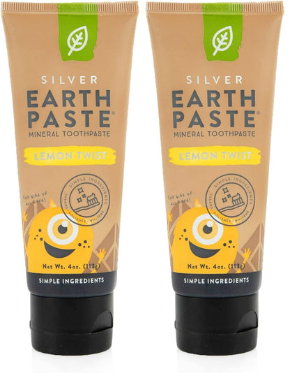 Redmond Earthpaste with Silver – Lemon Twist Natural Non-Fluoride Toothpaste (4 oz) Pack of 2