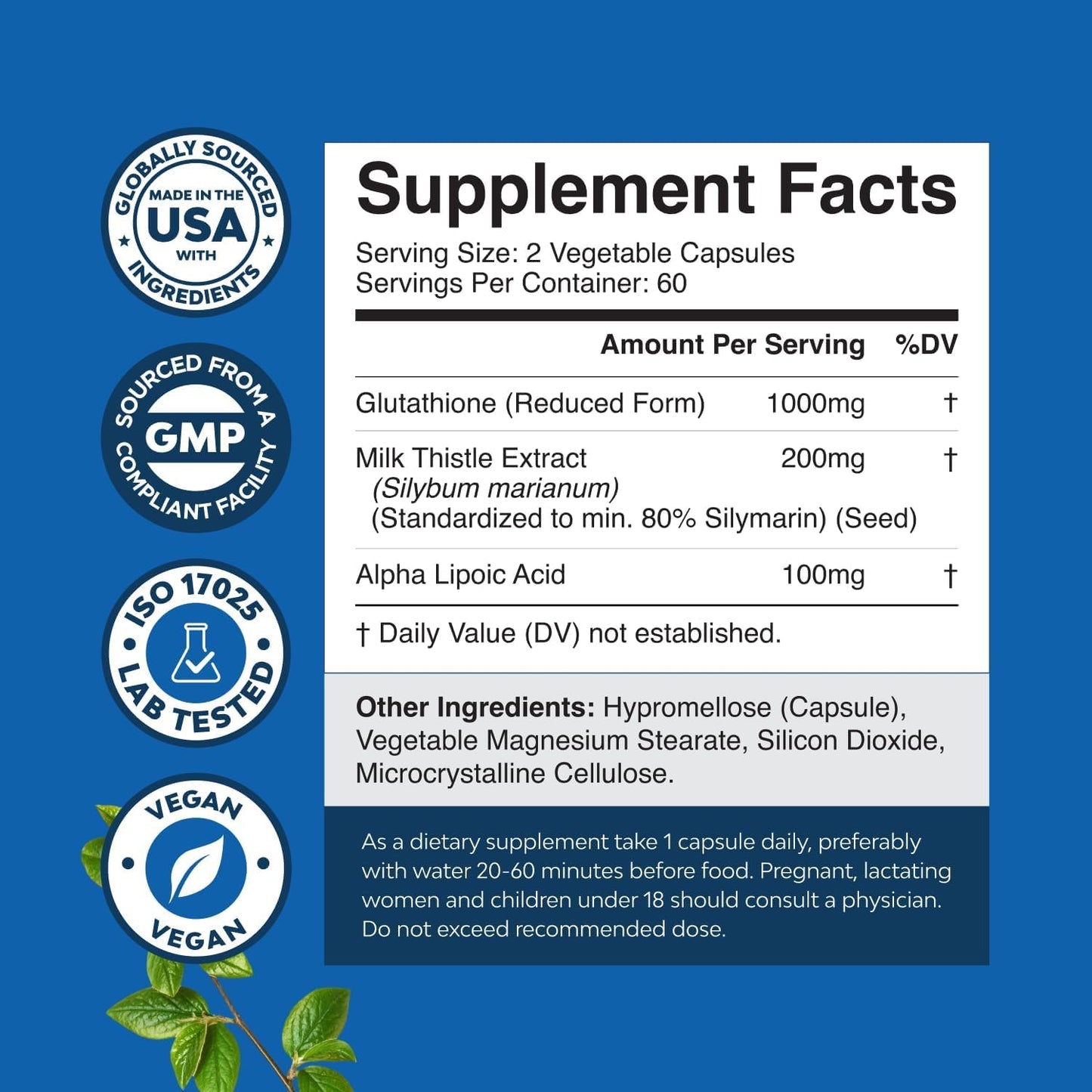 Reduced Glutathione 1000mg with Milk Thistle - 120 Capsules | Skin, Liver & Immune Support