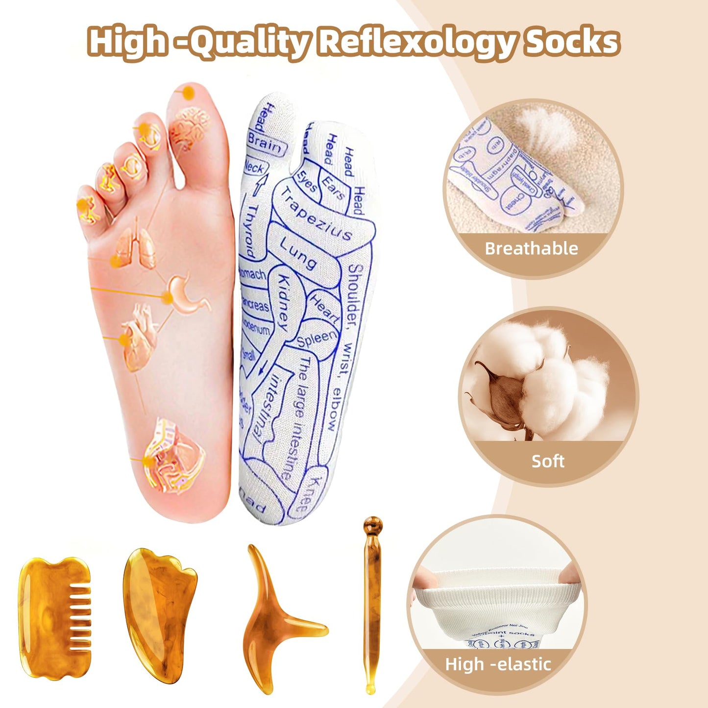 Reflexology Socks & Acupressure Tool – 2 Pair for Muscle Tension Relief