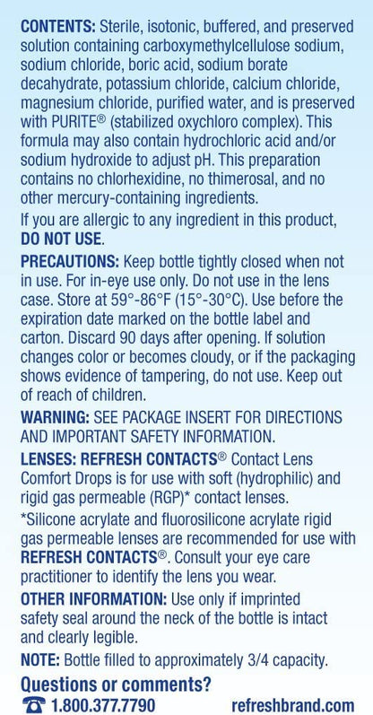 Refresh Contacts Lubricant Eye Drops 0.4 oz Sterile 5 Pack | Lens Comfort
