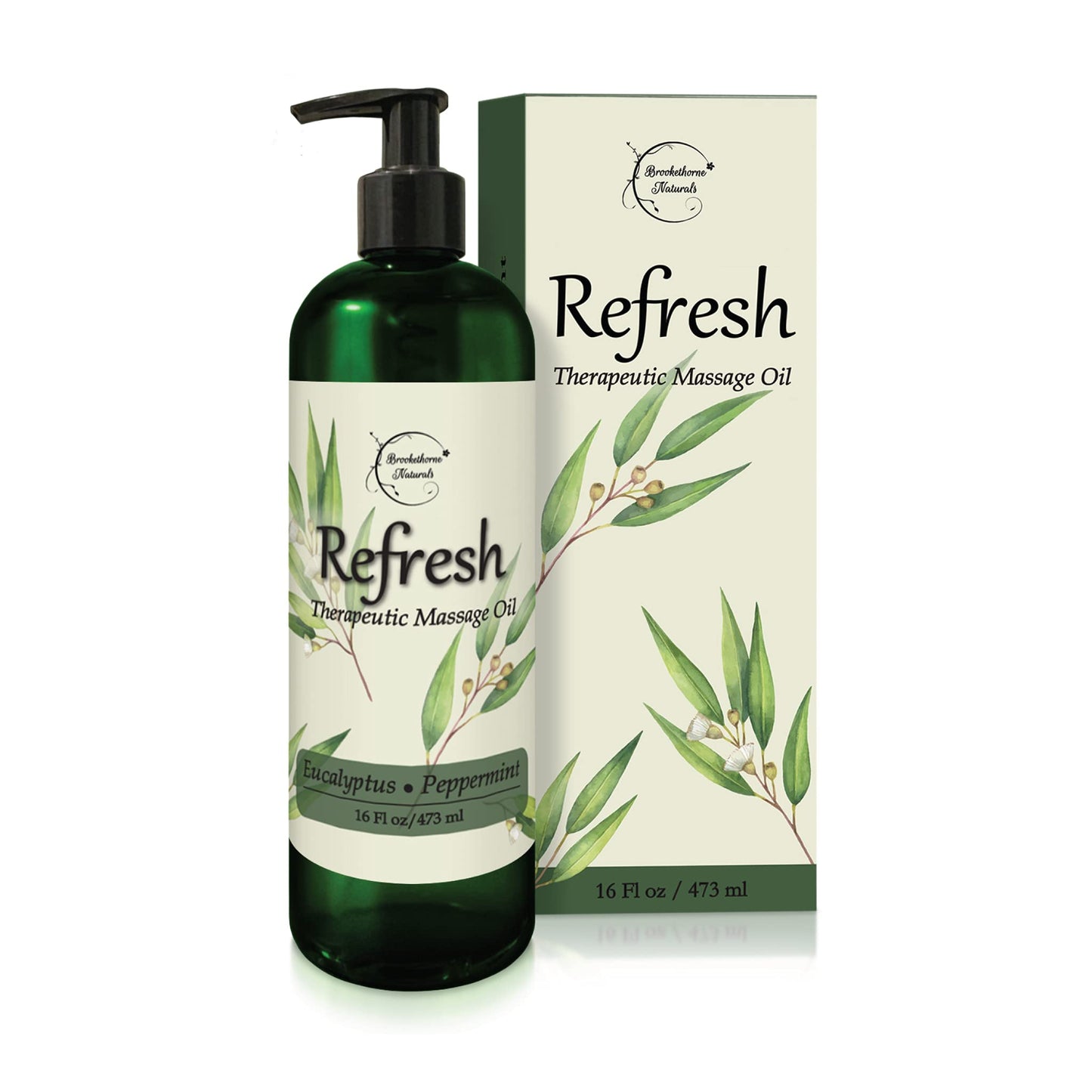 Refresh Massage Oil - Eucalyptus & Peppermint, All Natural Nut-Free 16oz for Massage Therapy
