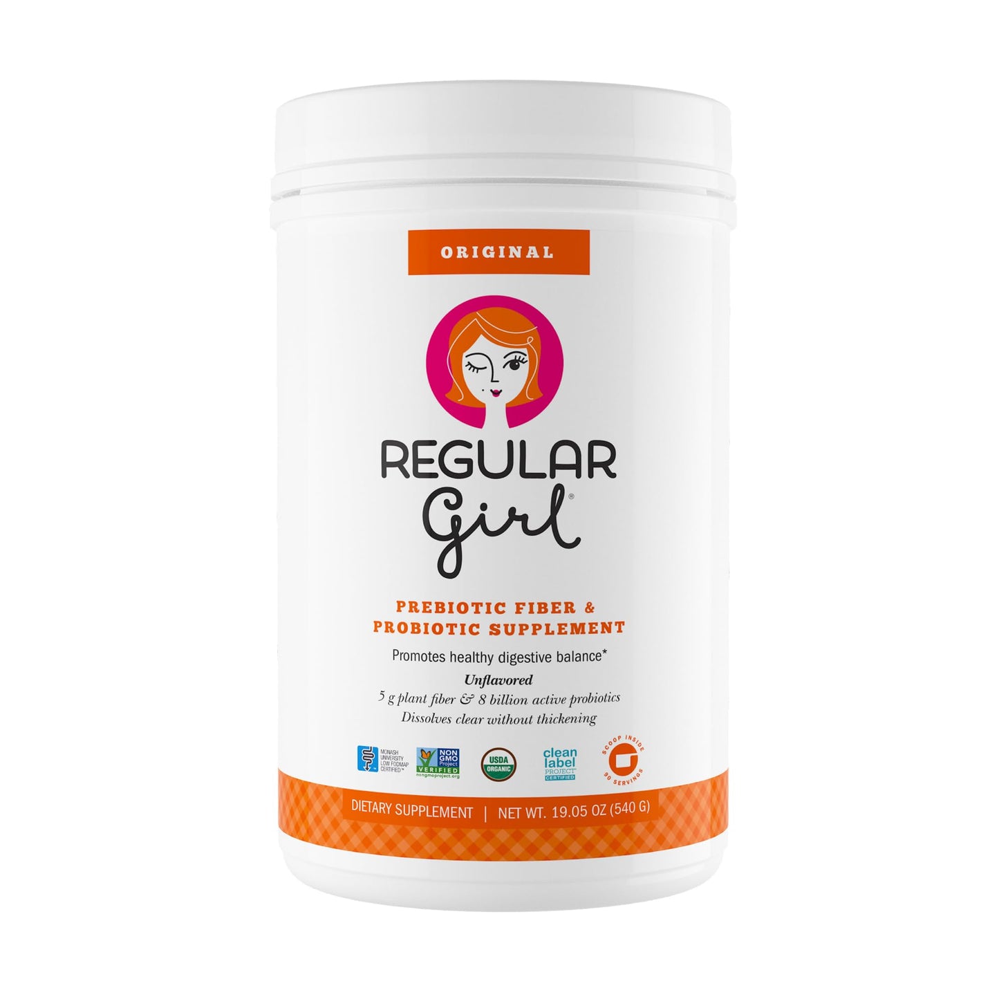 Regular Girl Organic Powder – Prebiotic Fiber & Probiotics for Women, Low FODMAP, 90 Servings