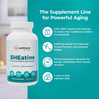 Reignite Wellness SHEatine by JJ Virgin | Creatine HCl, Taurine & Magnesium Glycinate | 180 Capsules