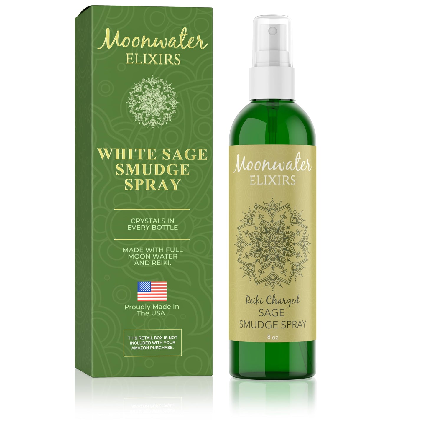 Reiki-Charged White Sage Mist – Aura Renewal & Crystal-Infused Room Spray (8oz)