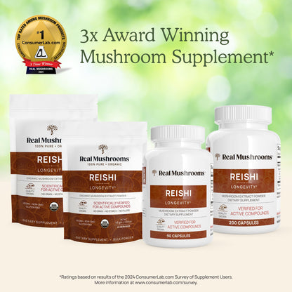 Real Mushrooms Reishi Powder – Organic Red Reishi Extract, 45 Servings, Beta-Glucans