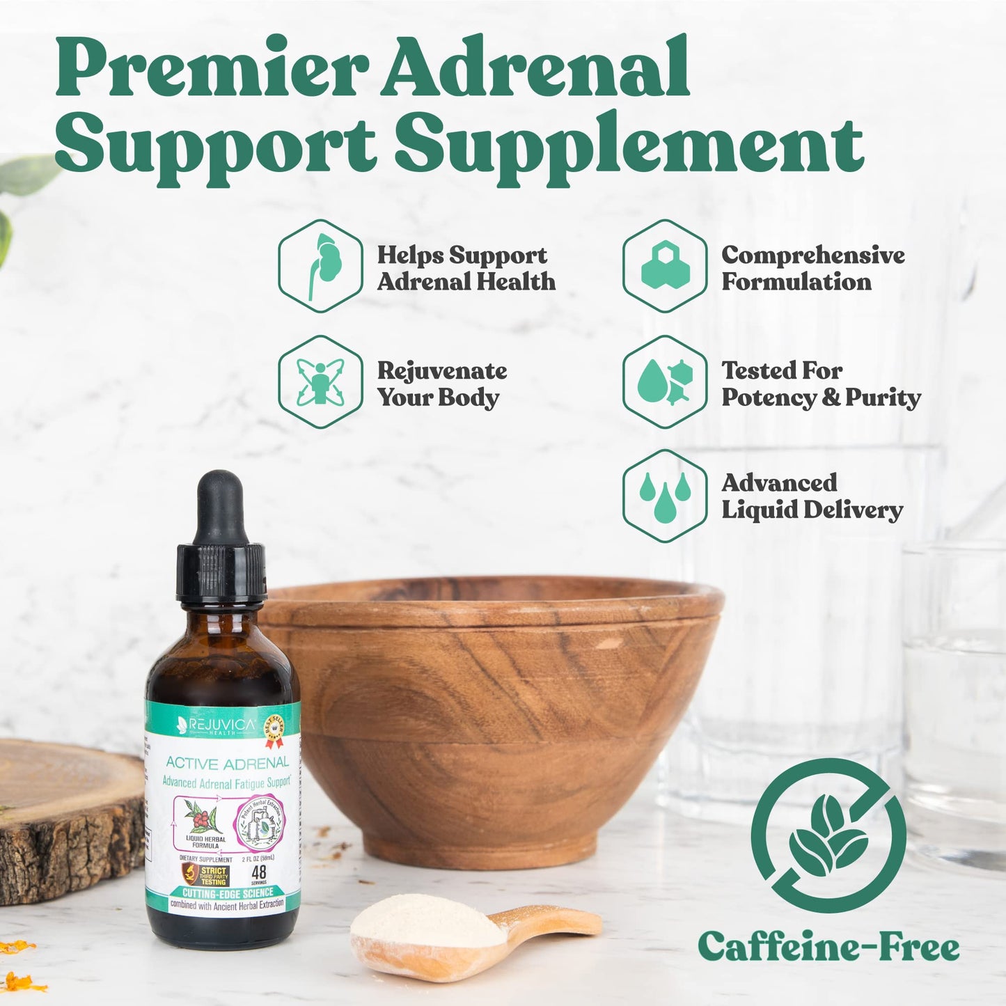 Rejuvica Health Active Adrenal - Advanced Adrenal Support Tincture - Liquid for Easy Absorption
