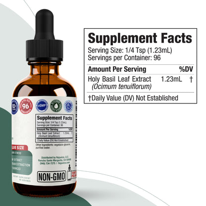 Rejuvica Health Active Holy Basil 4oz XL – Stress Support Liquid Extract (Vegan, Non-GMO)