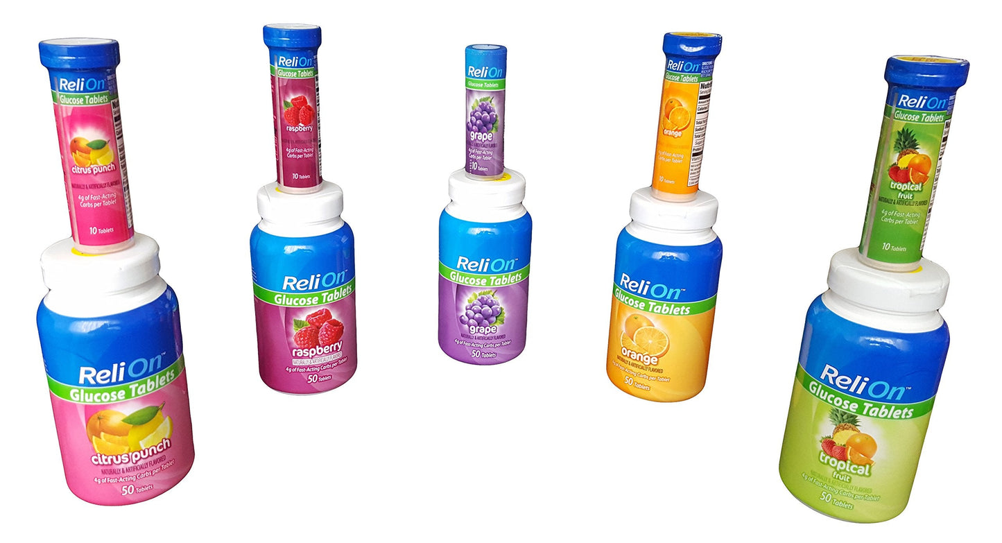 ReliOn Glucose Tablets – Tropical Fruit Flavor, 50 Count with On-The-Go Tube