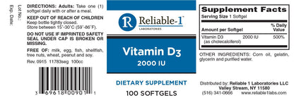 Reliable 1 Laboratories Vitamin D3 2000 IU Softgels, 100 Count