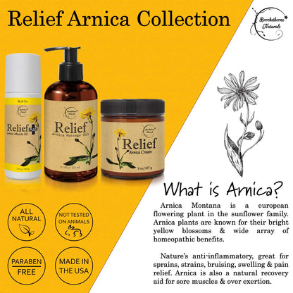 Relief Arnica Cream – All-Natural Massage Lotion with Lemongrass, Eucalyptus & Rosemary | Brookethorne Naturals