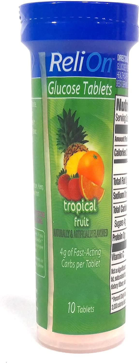 Relion Glucose Tablets: Orange, Tropical and Fruit Punch – Total 30 Tablets
