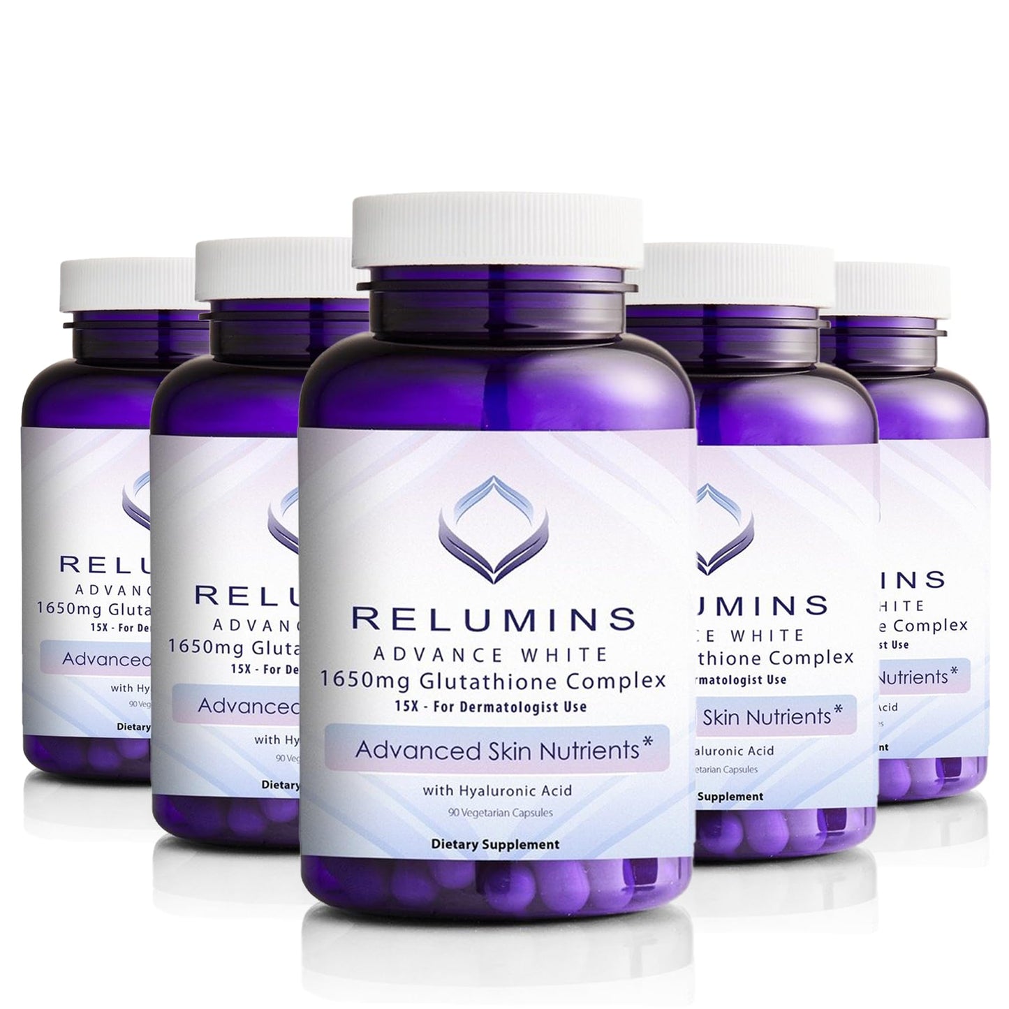 Relumins 1650mg L-Glutathione Complex with HA – 5 Bottles, Made in USA