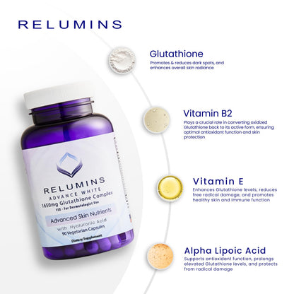 Relumins 1650mg L-Glutathione Complex with HA – 5 Bottles, Made in USA