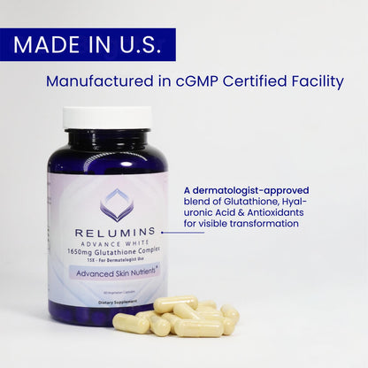 Relumins 1650mg L-Glutathione Complex with HA – 5 Bottles, Made in USA