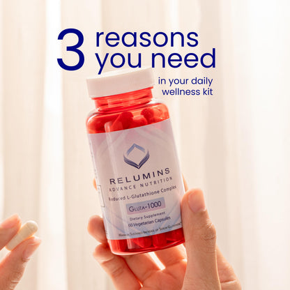 Relumins Advance Nutrition Gluta 1000 – Reduced L-Glutathione with Alpha Lipoic Acid & Rose Hips | 75-Day Supply | Made in USA