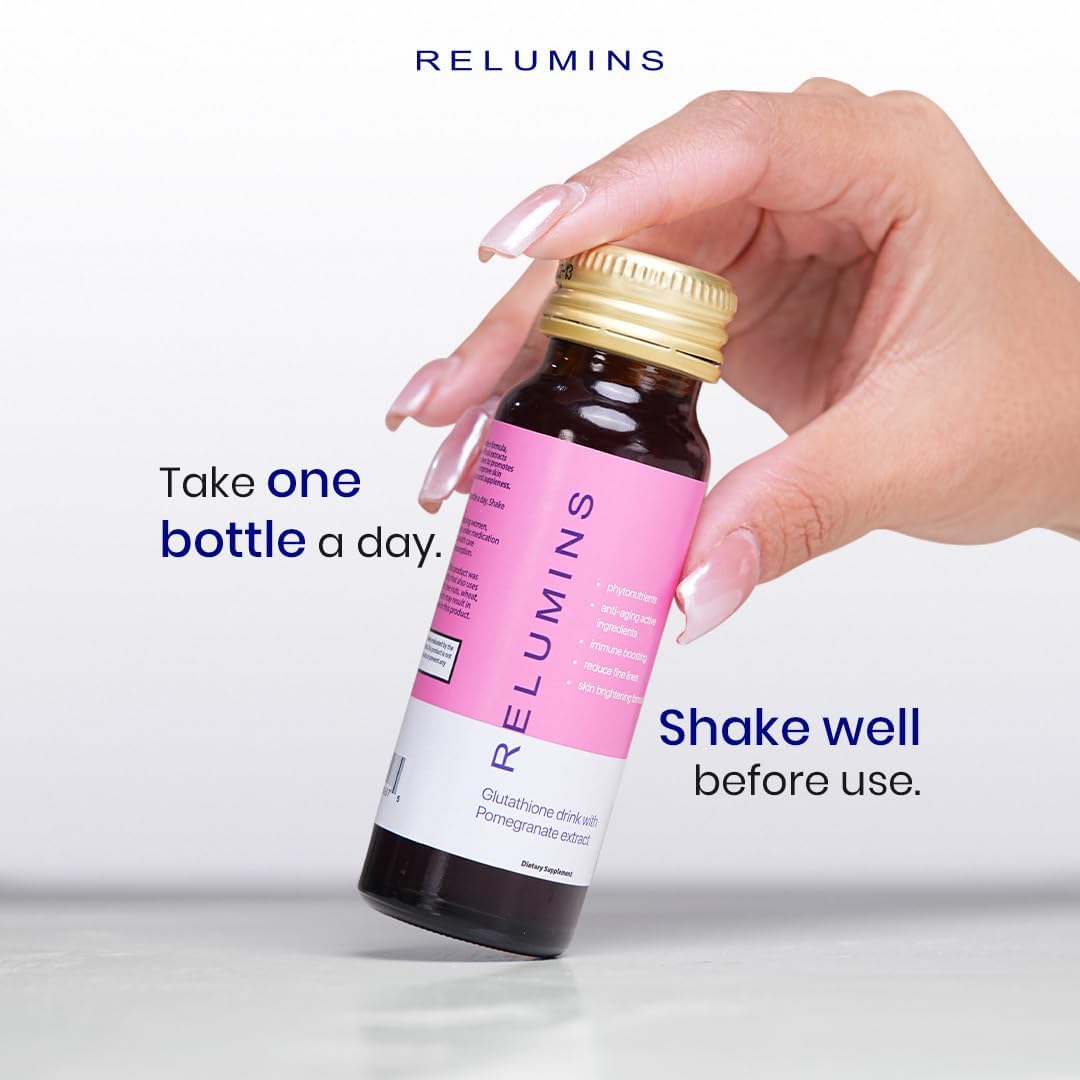 Relumins Glutathione Shots – Pomegranate Flavor, 20x50ml | Hydration, Collagen & Antioxidant Boost | Made in USA