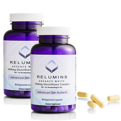 Relumins L-Glutathione Complex 1650mg – Antioxidant Support & Skin Health (USA) | 90 Vegetarian Capsules x 2 Bottles