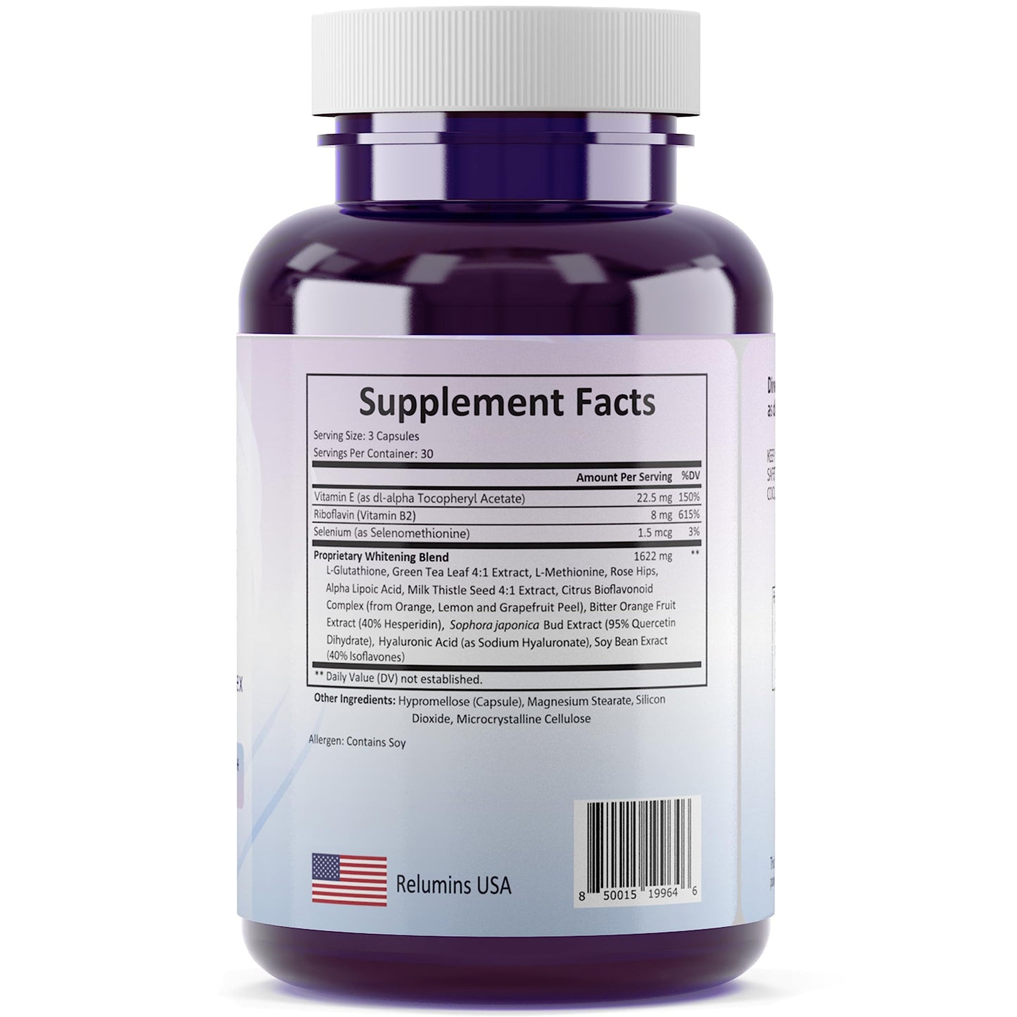Relumins L-Glutathione Complex 1650mg – Halal & cGMP | 90 Capsules | Made in USA