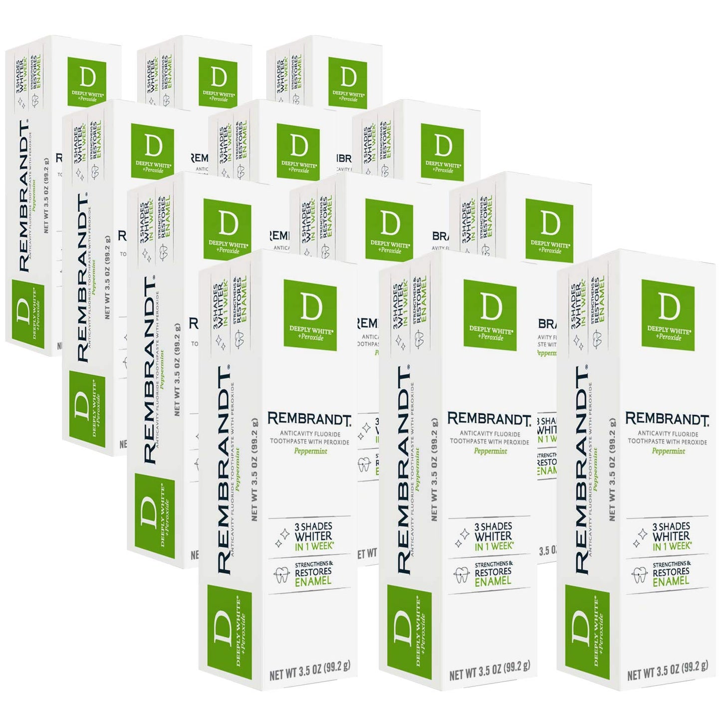 REMBRANDT Deeply White + Peroxide Whitening Toothpaste with Fluoride – 3.5 oz, Pack of 12