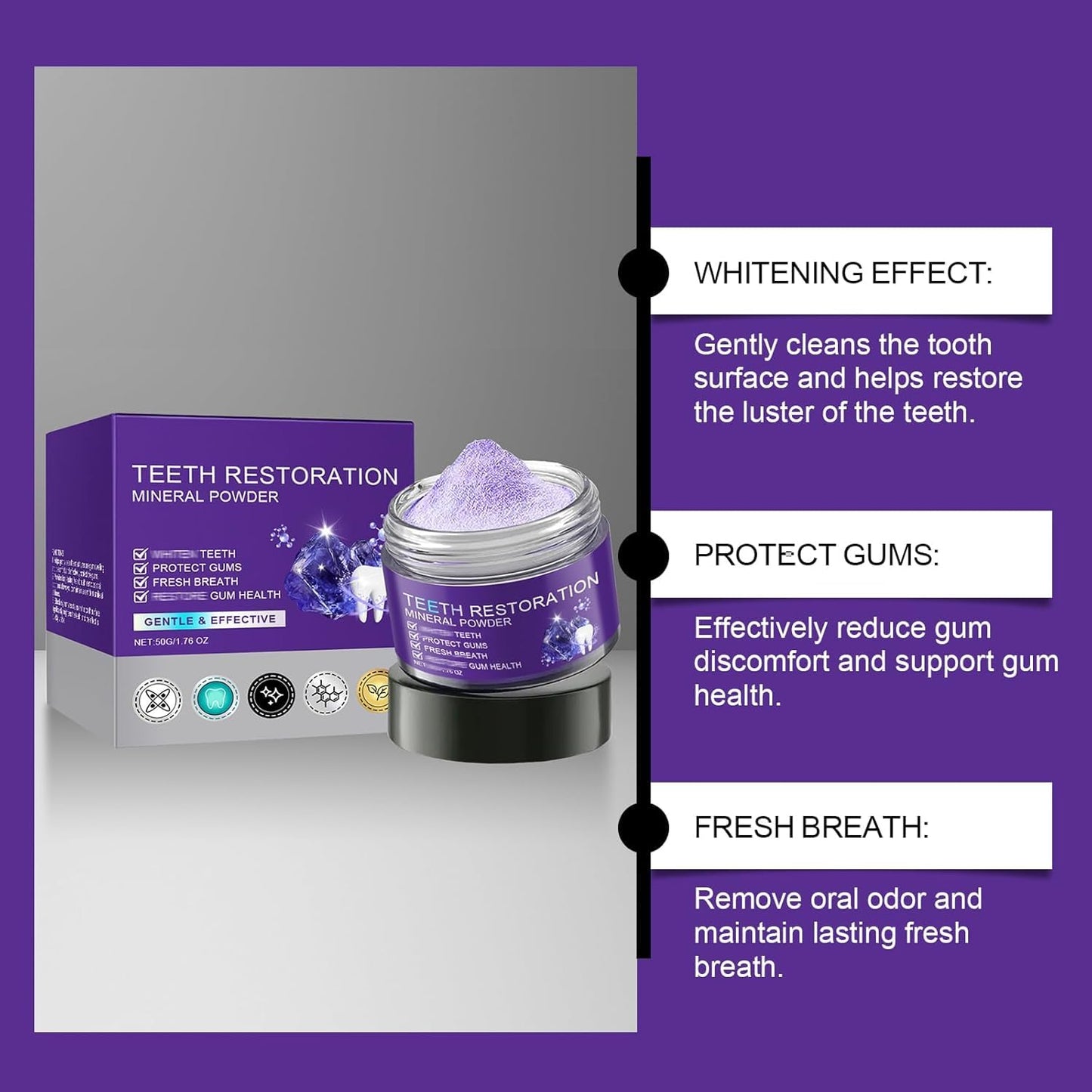 Teeth Restoration Mineral Powder, Mineral Tooth Powder, Dental Restoration Mine RAL Po wder, in Strengthening Teeth and Gums, Protect Gums and Freshen Breath 2pcs