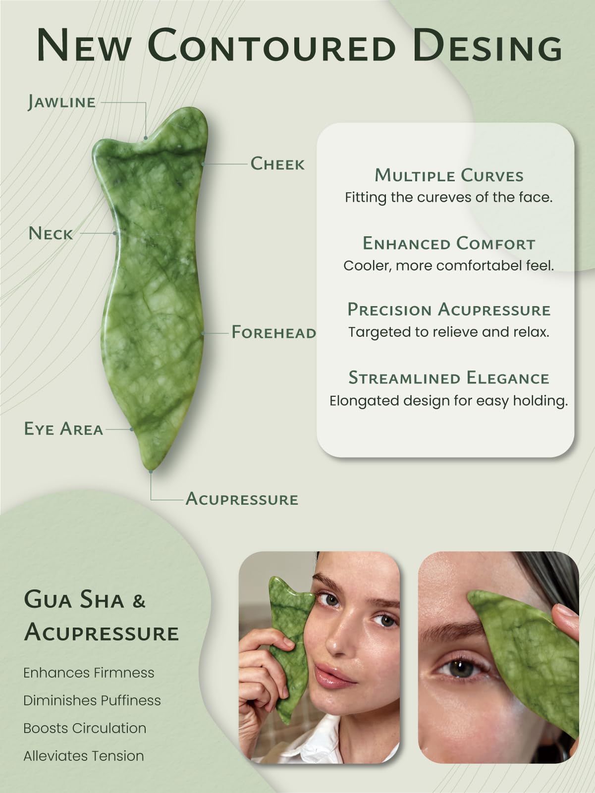 Rena Chris Natural Xiuyan Jade Gua Sha – Facial Massage & Acupressure Tool (Green)