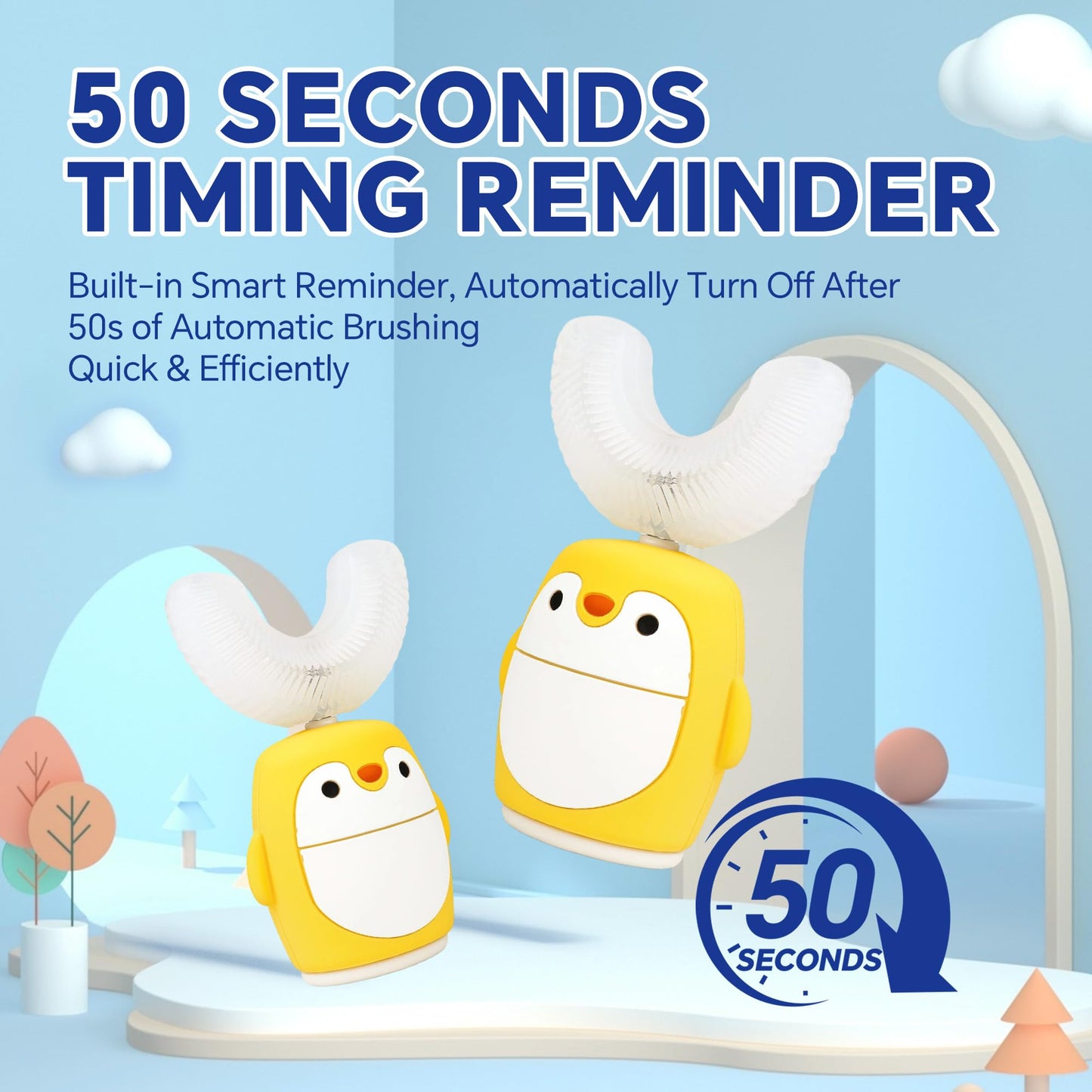 Renaelelife Kids Sonic Toothbrush – U‑Shaped, IPX7, 5 Modes, 360° Cleaning