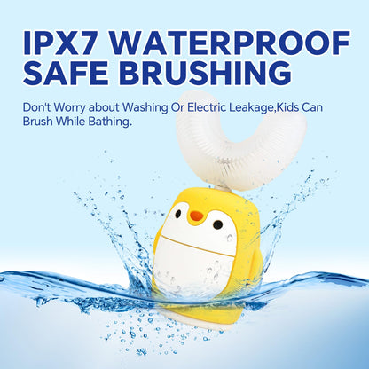Renaelelife Kids Sonic Electric Toothbrush - U-Shaped, 5 Modes, IPX7, 2-7 yrs, Yellow Penguin