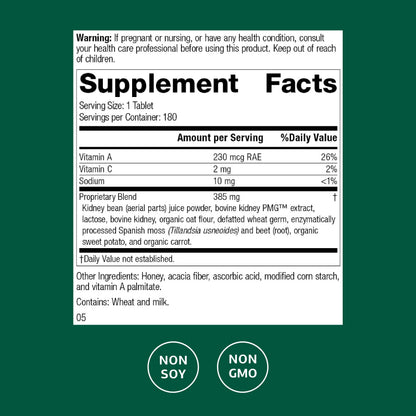 Standard Process Renafood - Kidney Support with Vitamin A, Non-Soy, 180 Tablets