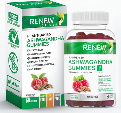 Renew Actives Ashwagandha Gummies 100MG – Vegan, Made in Canada