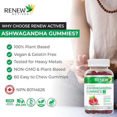 Renew Actives Ashwagandha Gummies 100MG – Vegan, Made in Canada
