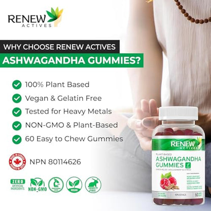 Renew Actives Ashwagandha Gummies 100MG – Vegan, Made in Canada