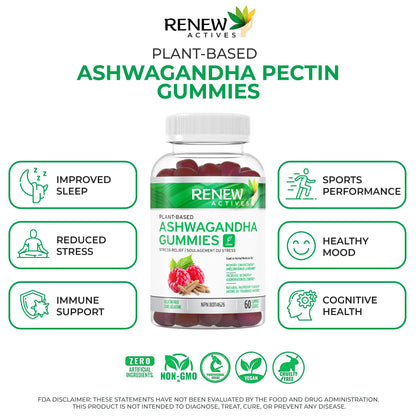 Renew Actives Ashwagandha Gummies 100MG – Vegan, Made in Canada