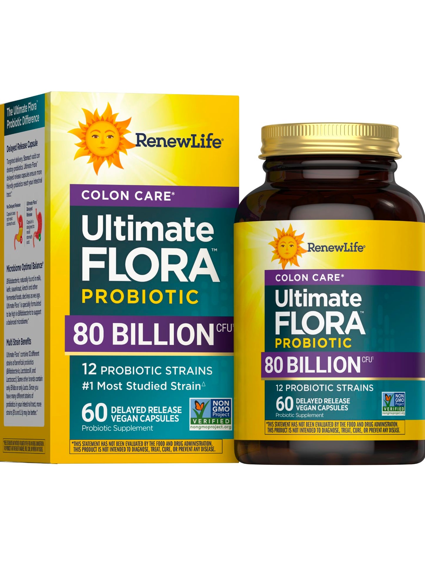 Renew Life Colon Care Probiotic Capsules – 80 Billion CFU, 12 Strains, Dairy/Gluten & Soy Free, 60 Count