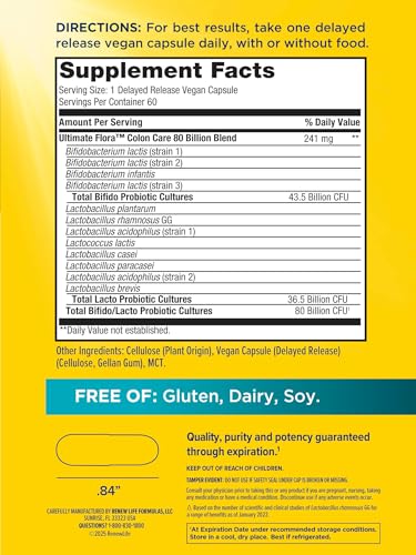 Renew Life Colon Care Probiotic Capsules – 80 Billion CFU, 12 Strains, Dairy/Gluten & Soy Free, 60 Count